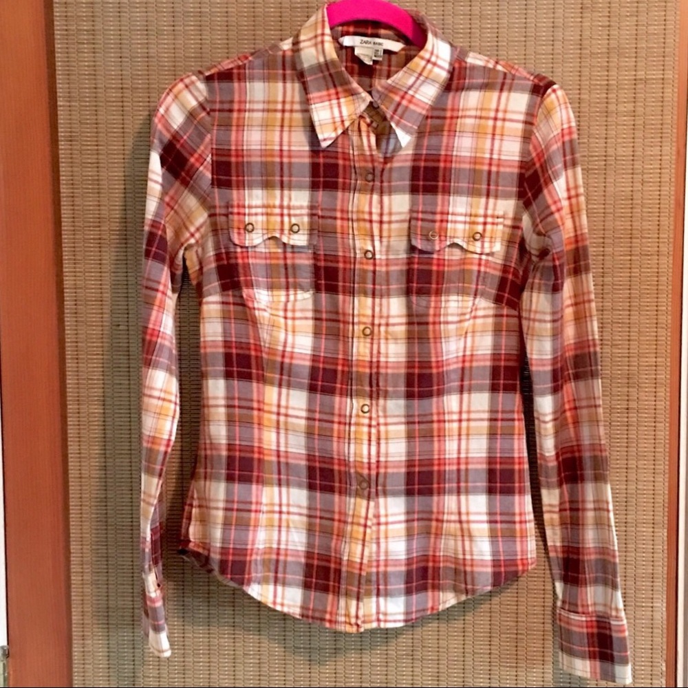Zara Basic Vintage Plaid Button Up Shirt